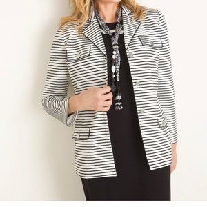 CHICO’S Black and White Striped Knit Jacket Size 0